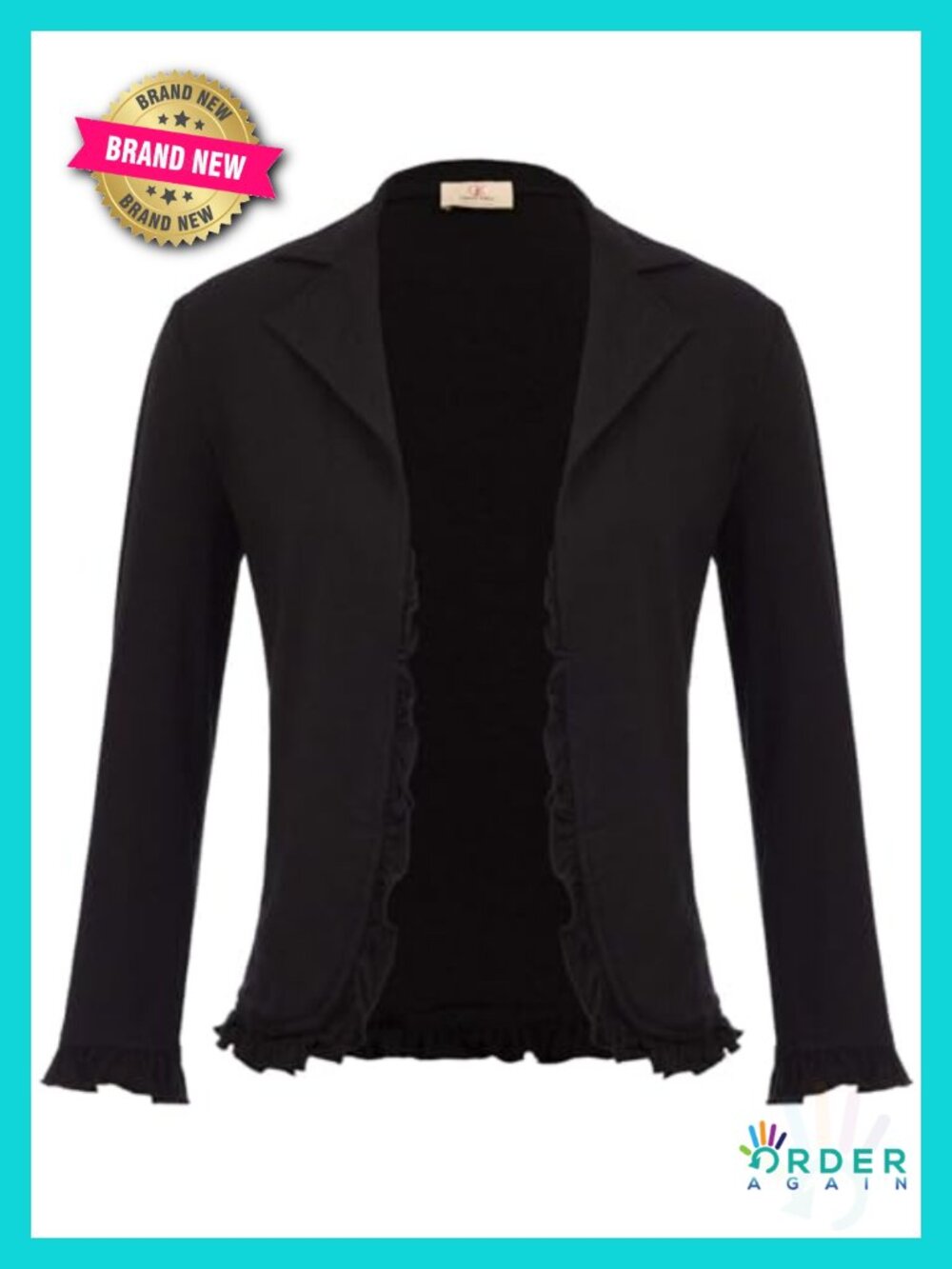 Cropped Blazer Jacket 3/4 Sleeve Ruffle Open Front Cotton